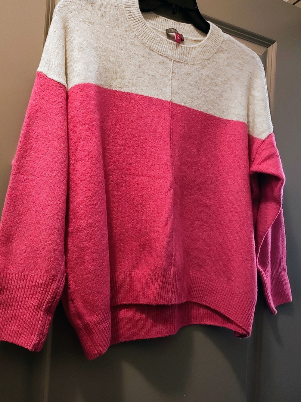 Vince Camuto Pink and Cream Colorblock Crewneck Sweater
